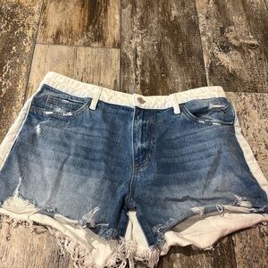 VERVET BY FLYING MONKEY Two-Tone Distressed Jean Shorts